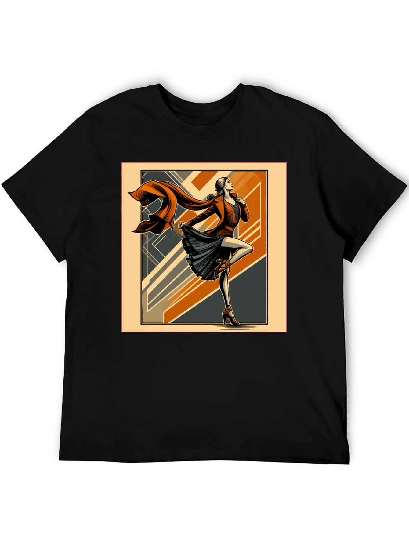 Art Deco Fashion Tee - Retro Style Black T-Shirt
