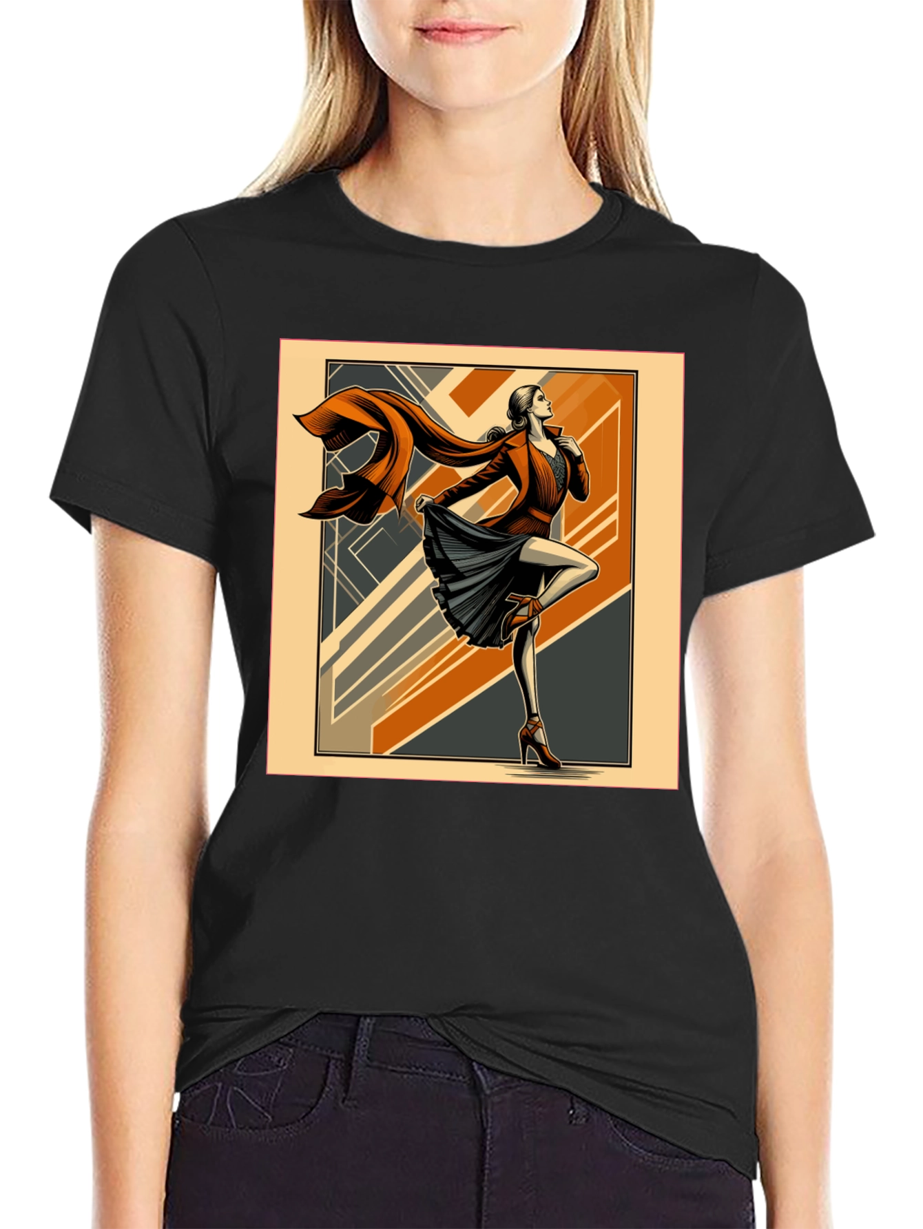 Art Deco Fashion Tee - Retro Style Black T-Shirt