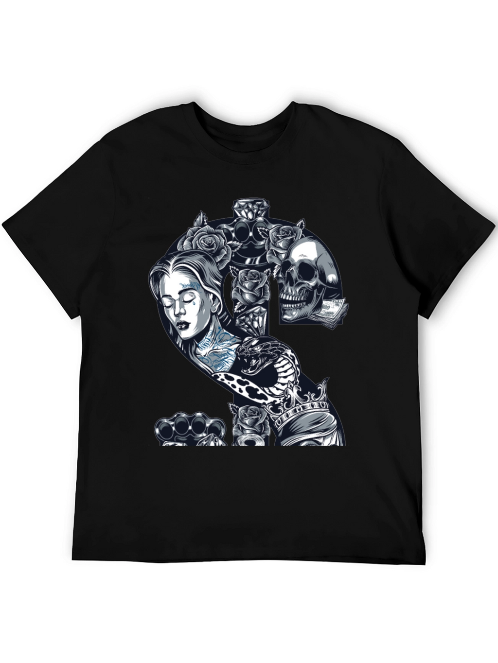 Edgy Tattoo Graphic T-Shirt - Black
