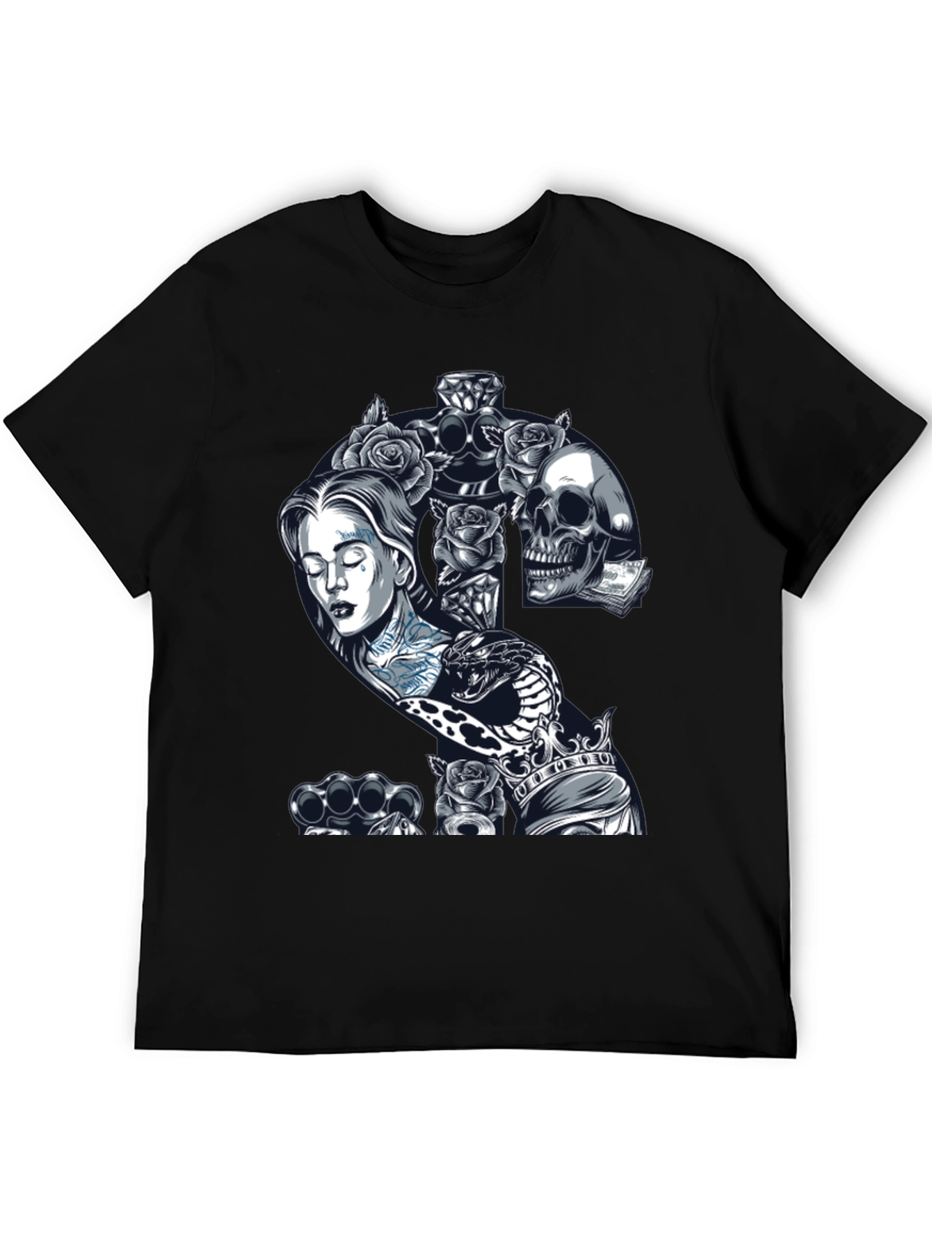 Edgy Tattoo Graphic T-Shirt - Black