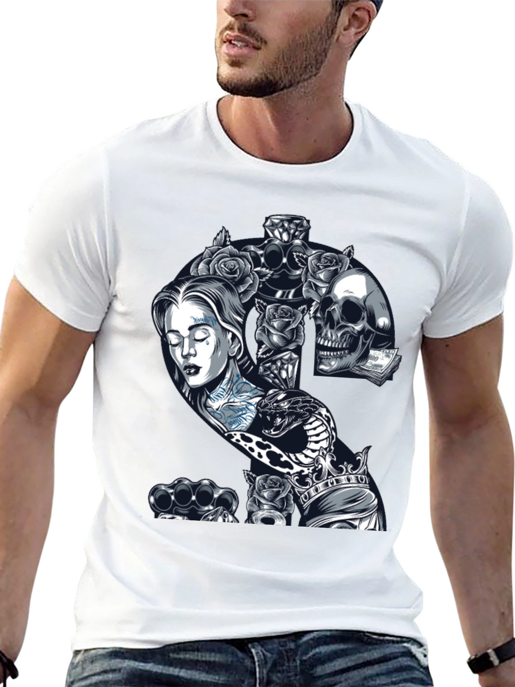 Edgy Tattoo Graphic T-Shirt - Black
