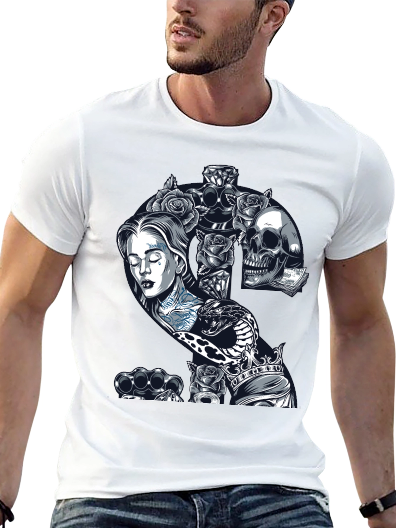 Edgy Tattoo Graphic T-Shirt - Black