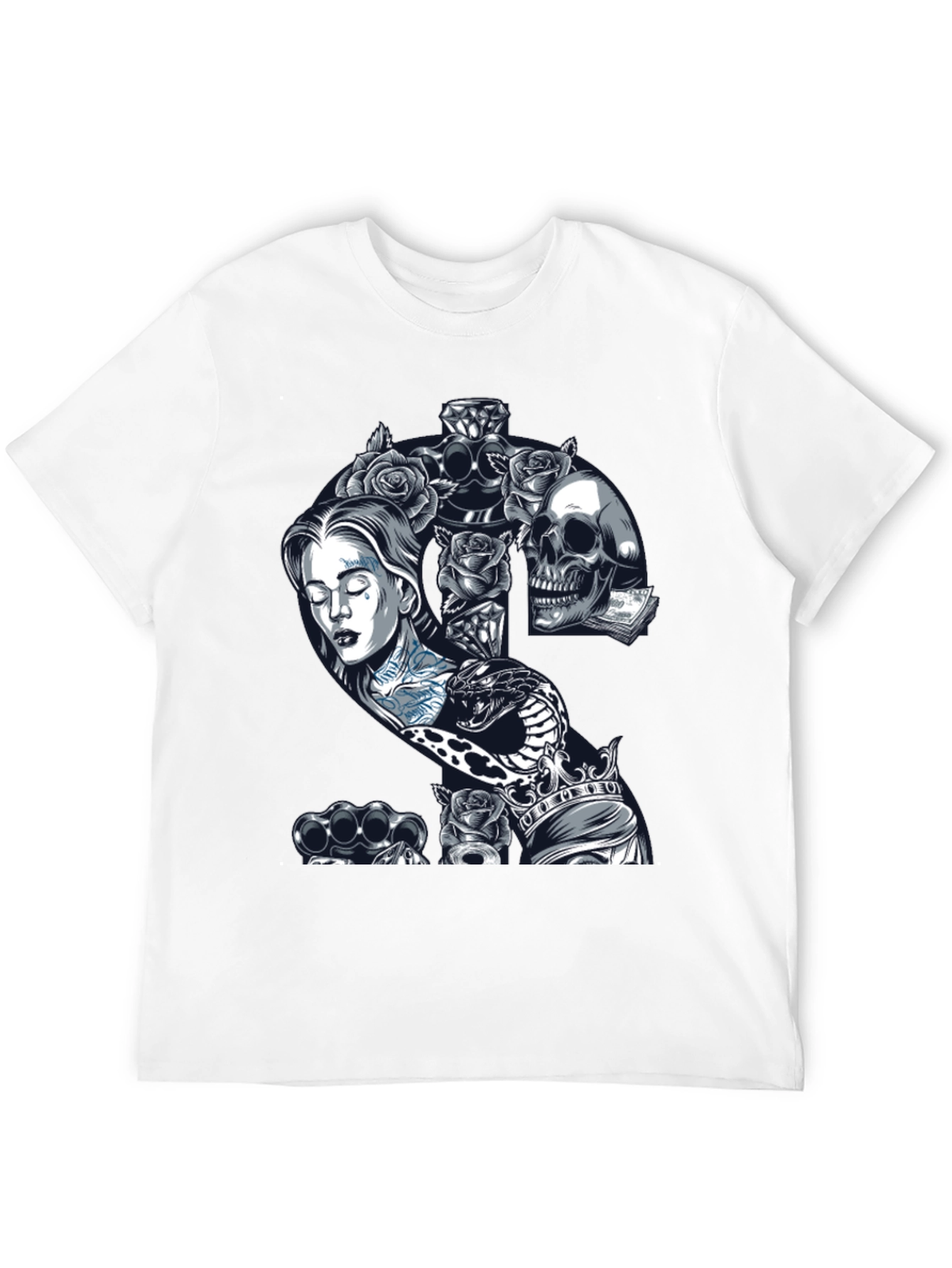 Edgy Tattoo Graphic T-Shirt - Black