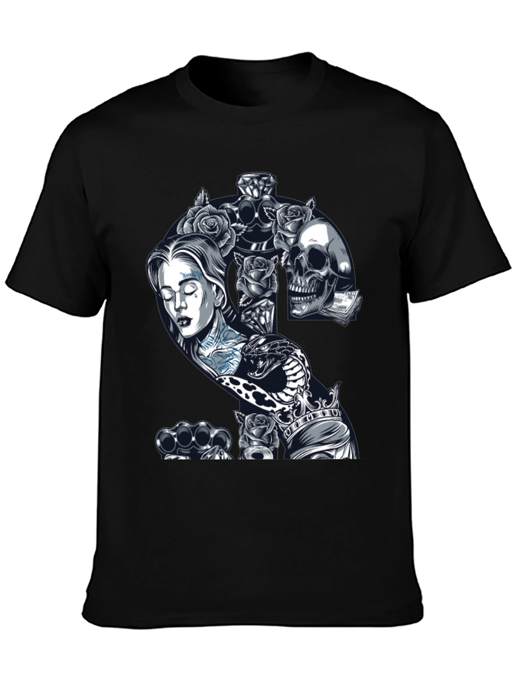 Edgy Tattoo Graphic T-Shirt - Black