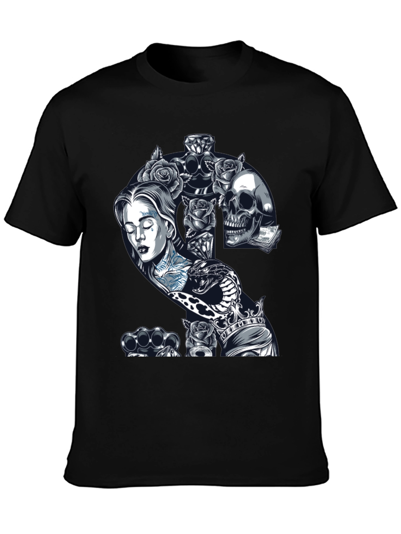 Edgy Tattoo Graphic T-Shirt - Black