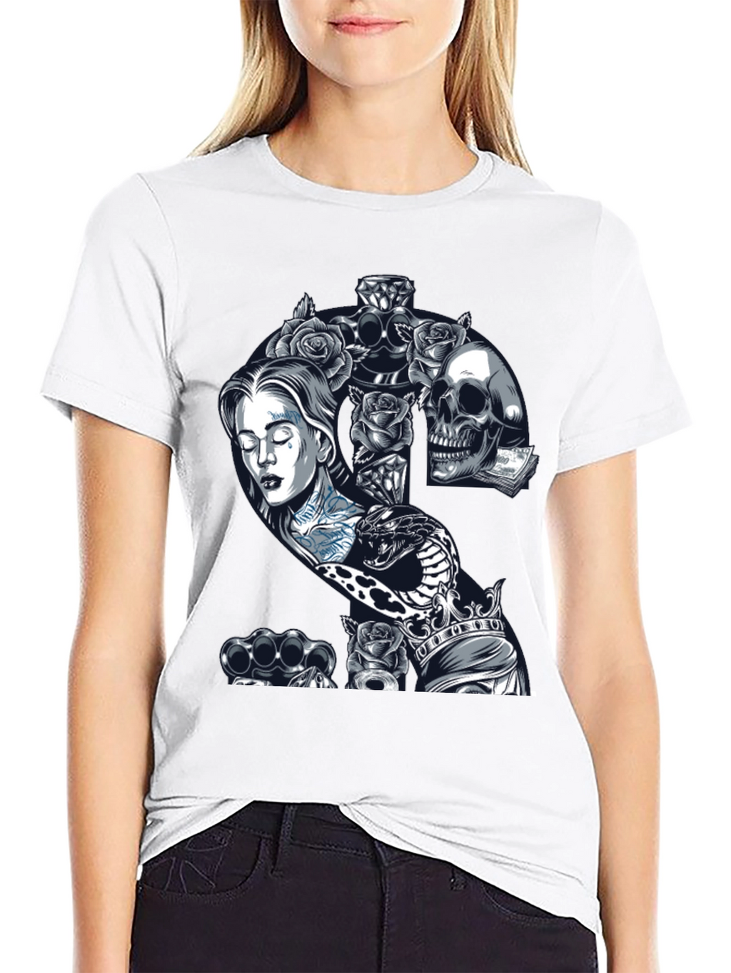 Edgy Tattoo Graphic T-Shirt - Black