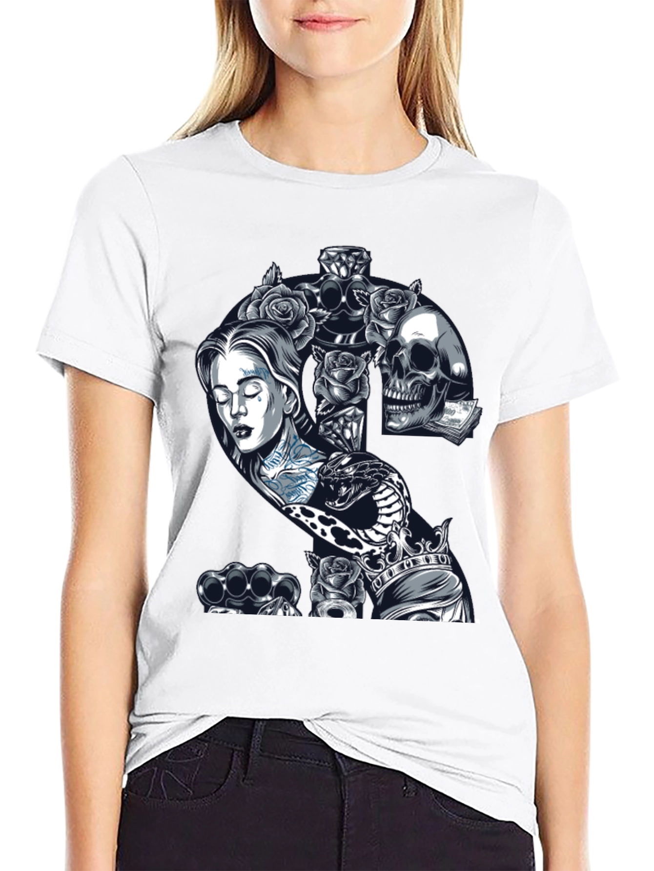 Edgy Tattoo Graphic T-Shirt - Black