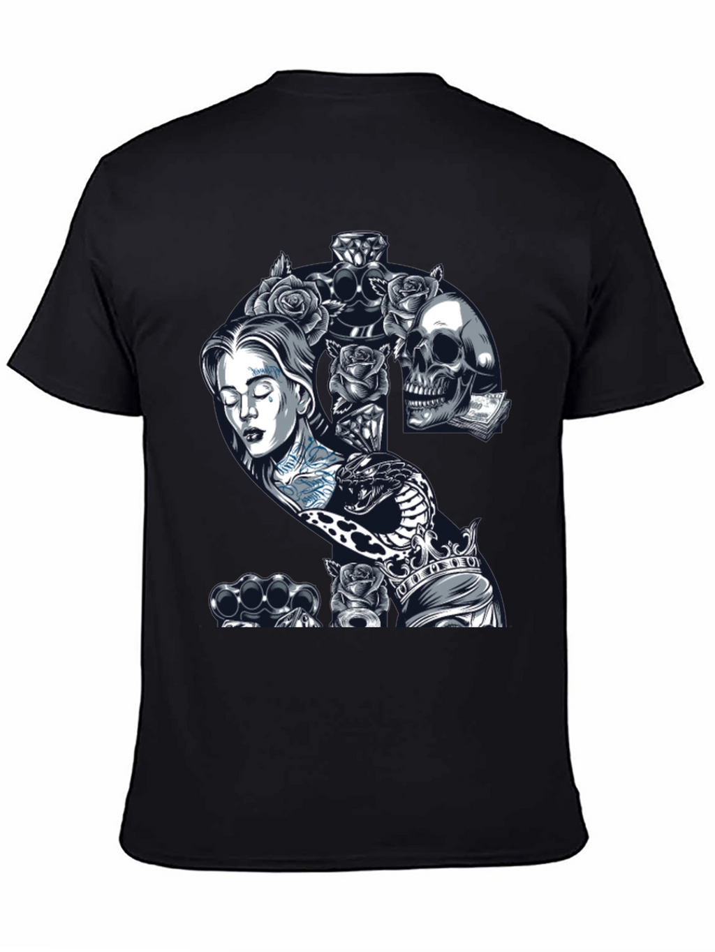 Edgy Tattoo Graphic T-Shirt - Black