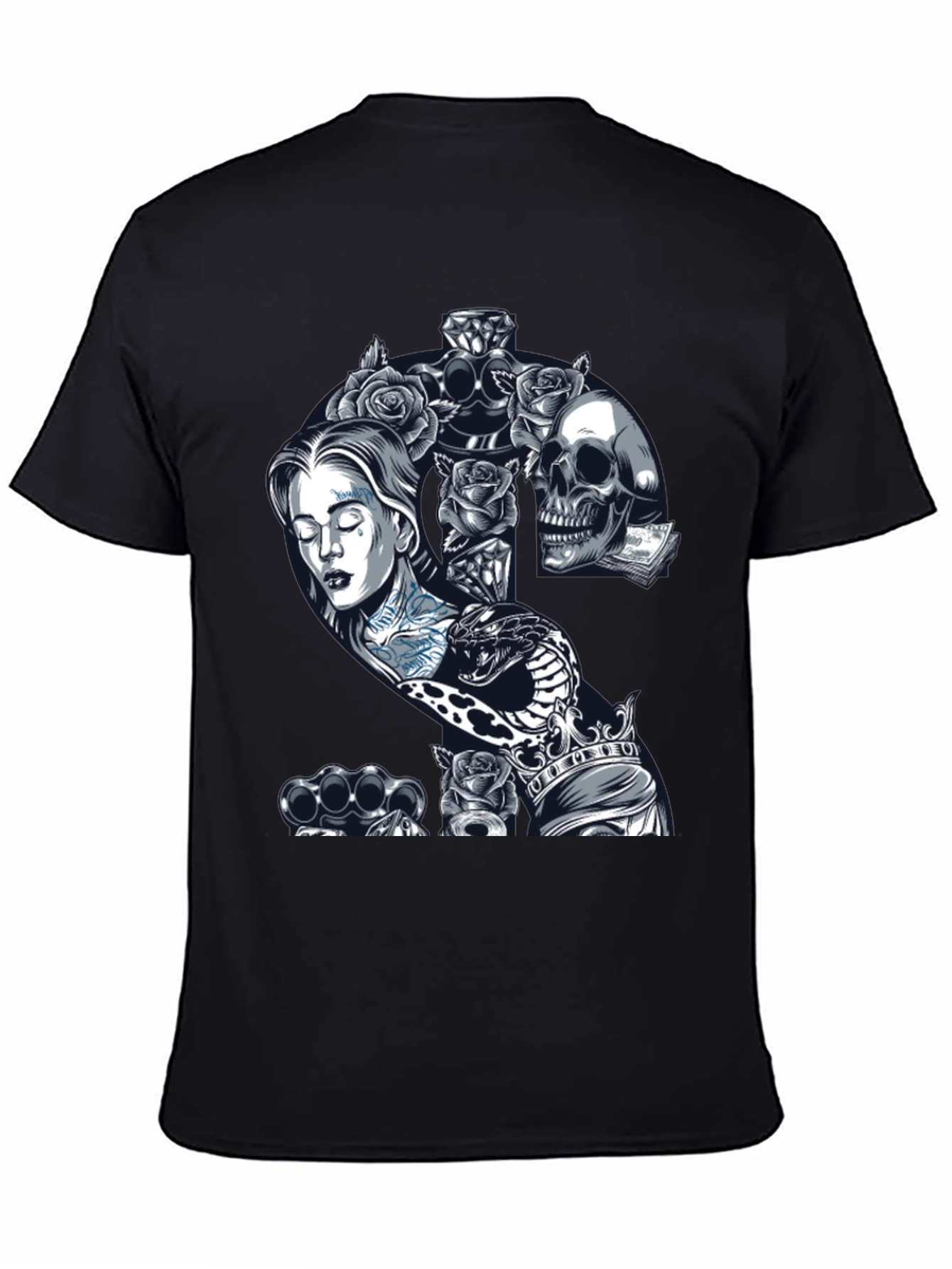 Edgy Tattoo Graphic T-Shirt - Black