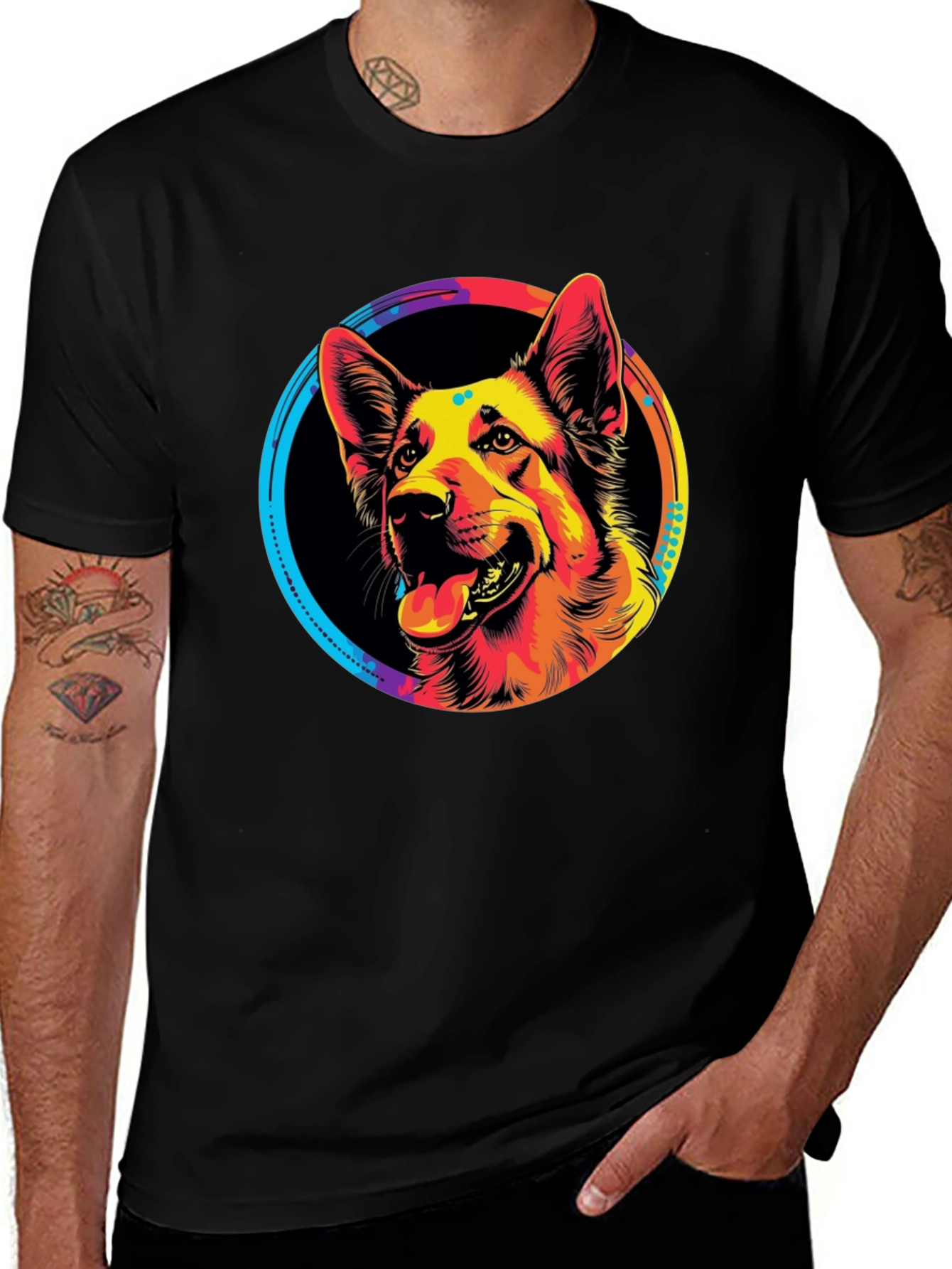 Vibrant German Shepherd Graphic Tee - Black