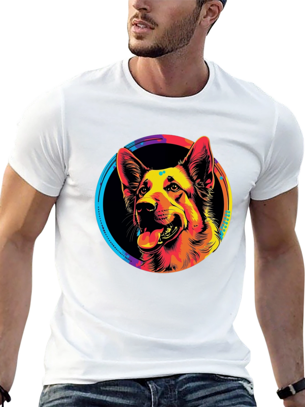 Vibrant German Shepherd Graphic Tee - Black