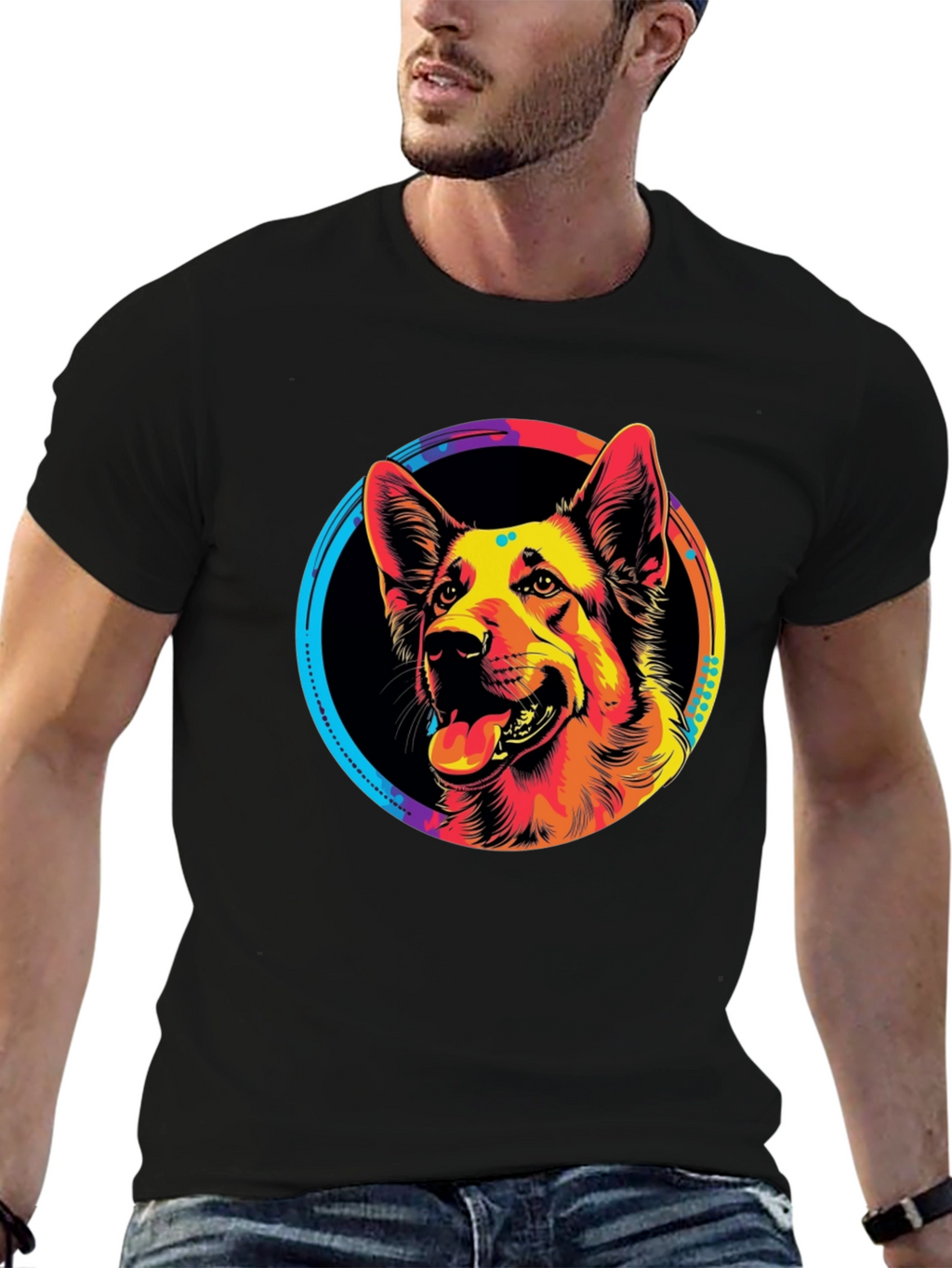 Vibrant German Shepherd Graphic Tee - Black