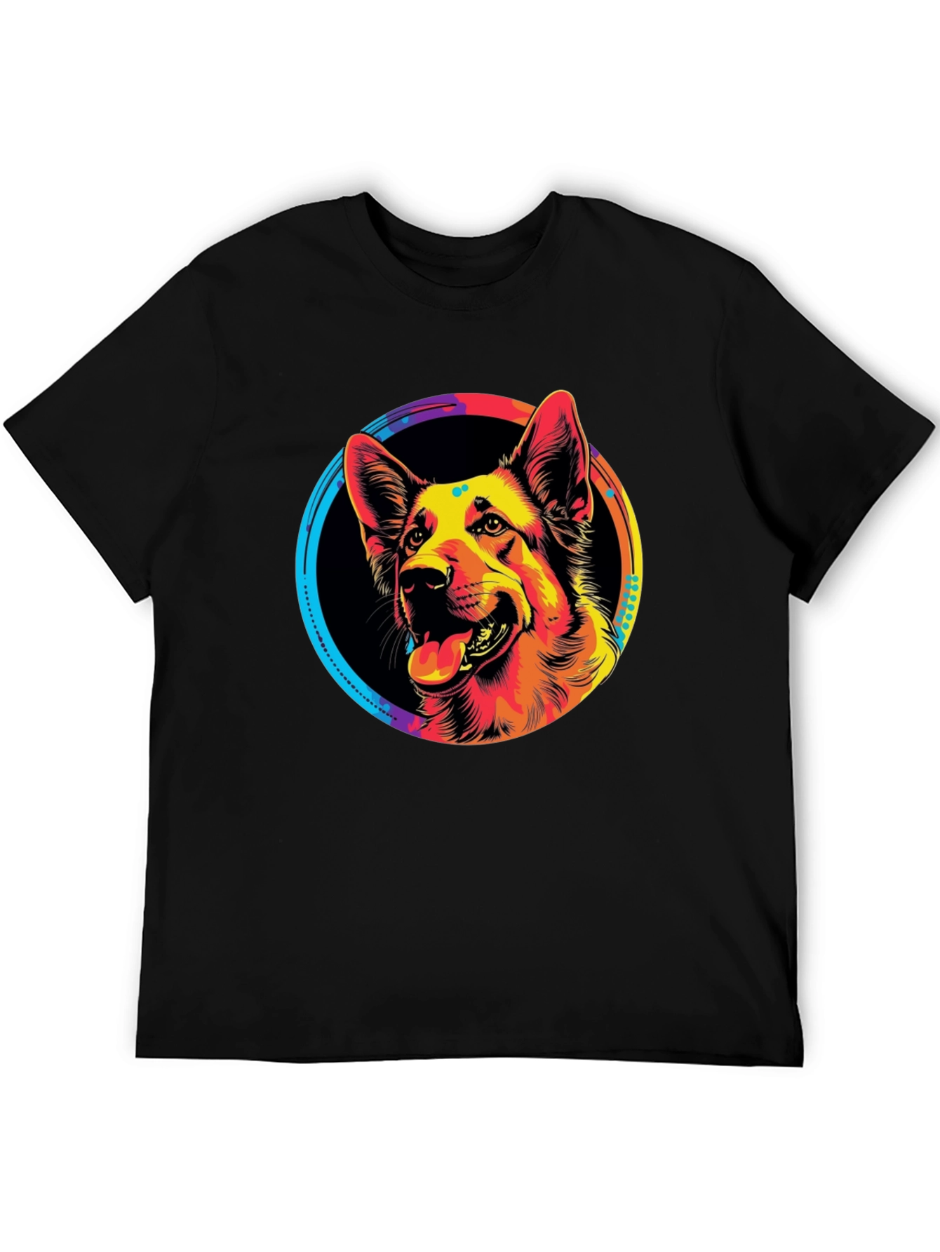 Vibrant German Shepherd Graphic Tee - Black