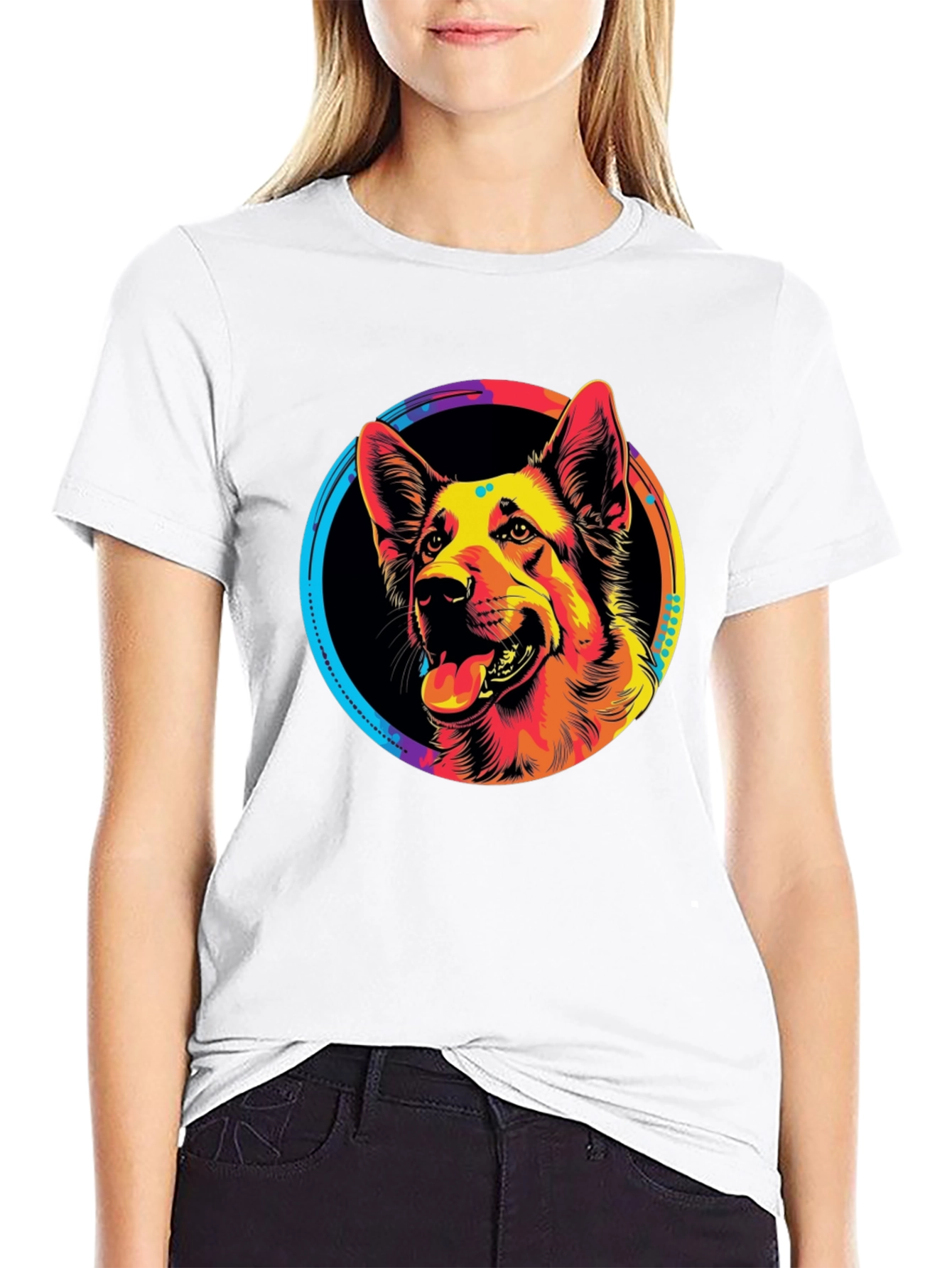 Vibrant German Shepherd Graphic Tee - Black