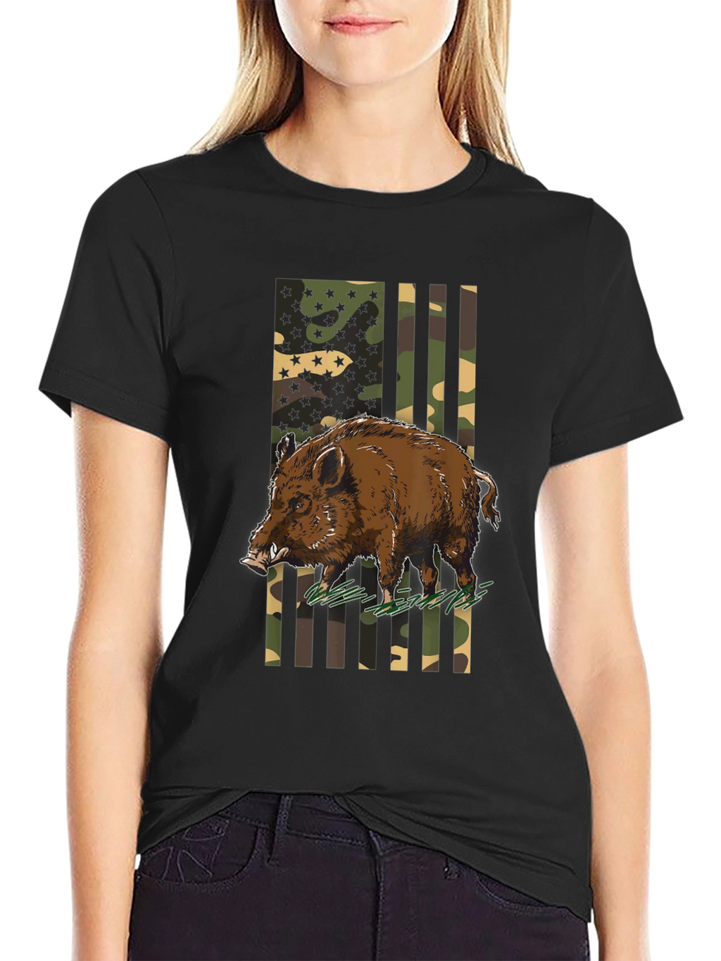 Wild Boar Camo Flag Graphic Tee