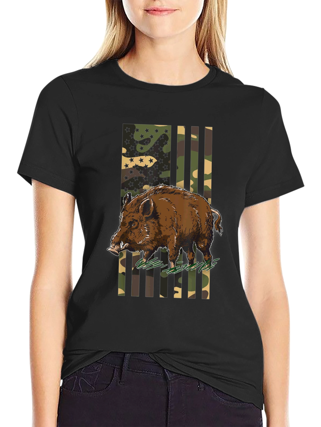 Wild Boar Camo Flag Graphic Tee