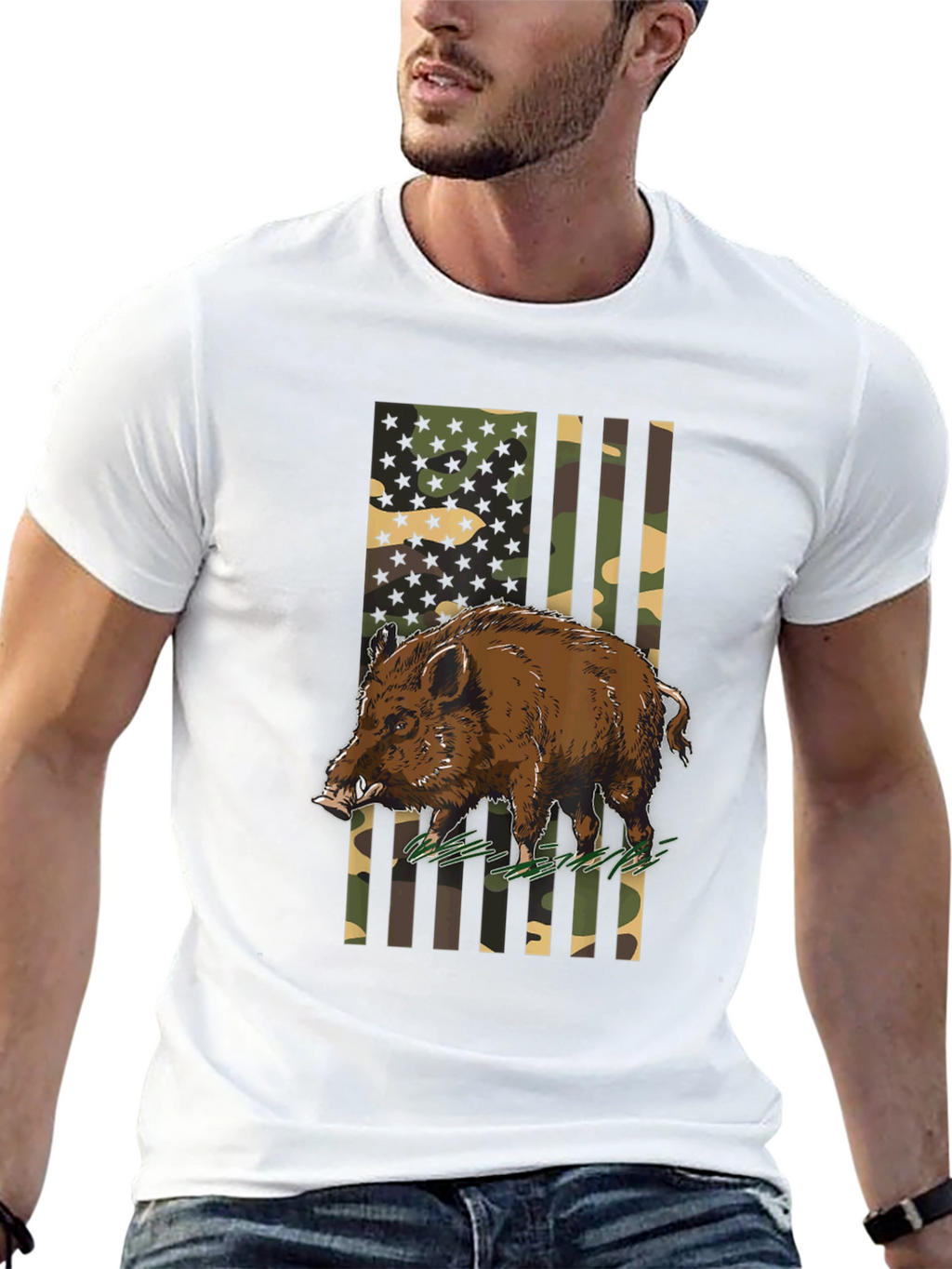 Wild Boar Camo Flag Graphic Tee
