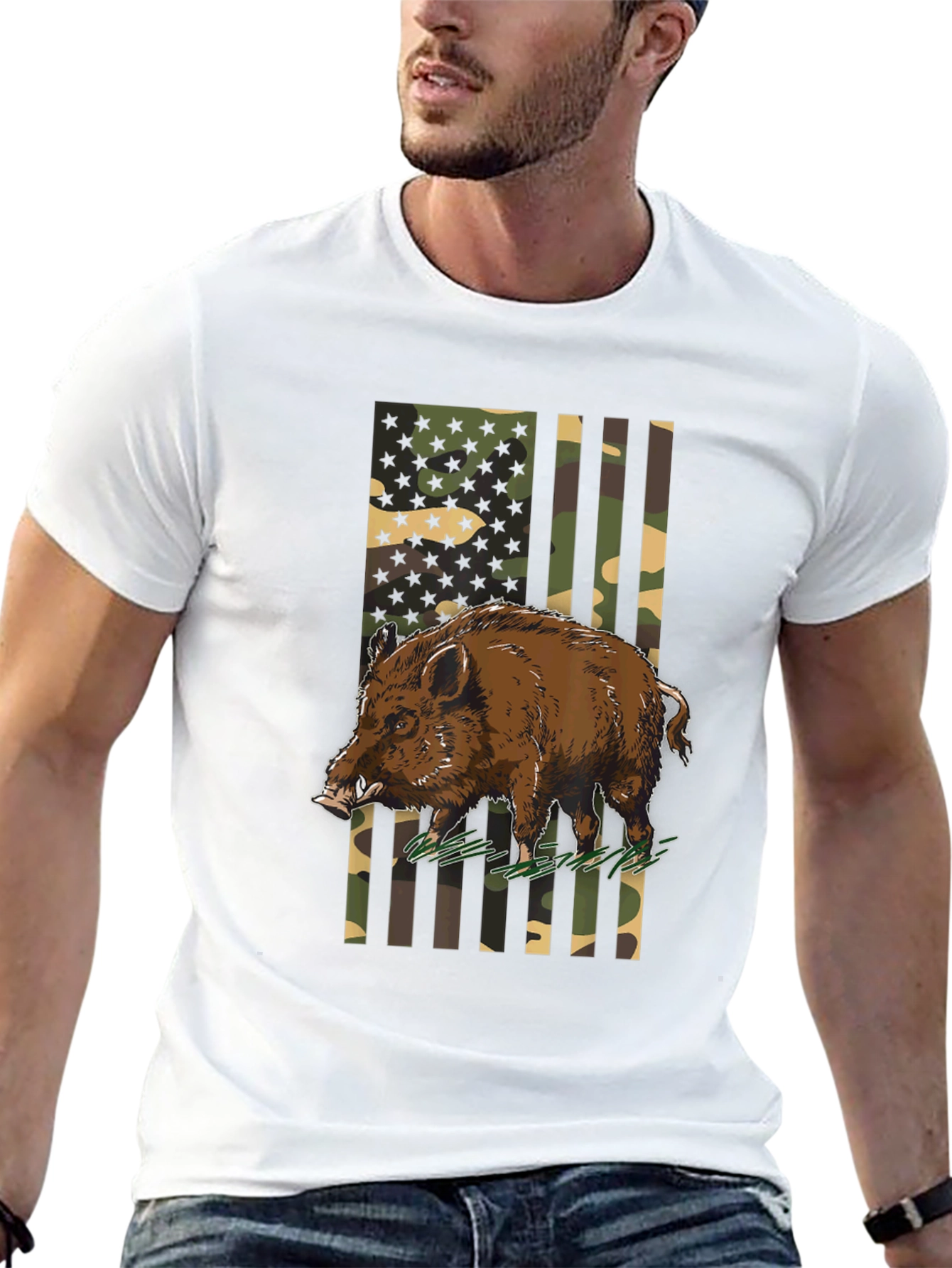 Wild Boar Camo Flag Graphic Tee