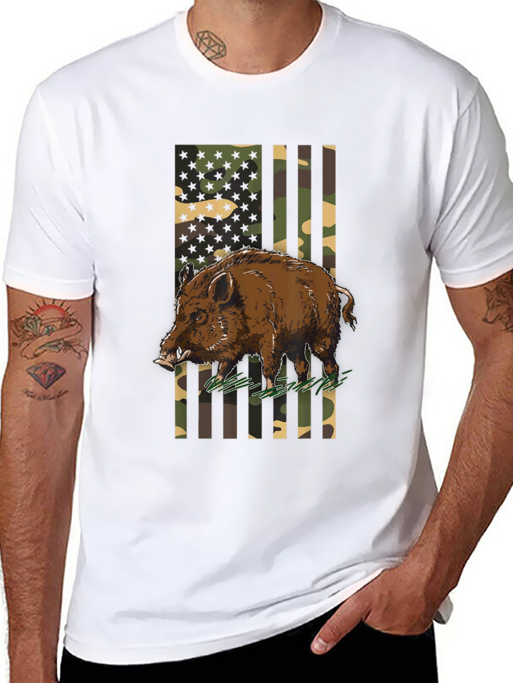 Wild Boar Camo Flag Graphic Tee