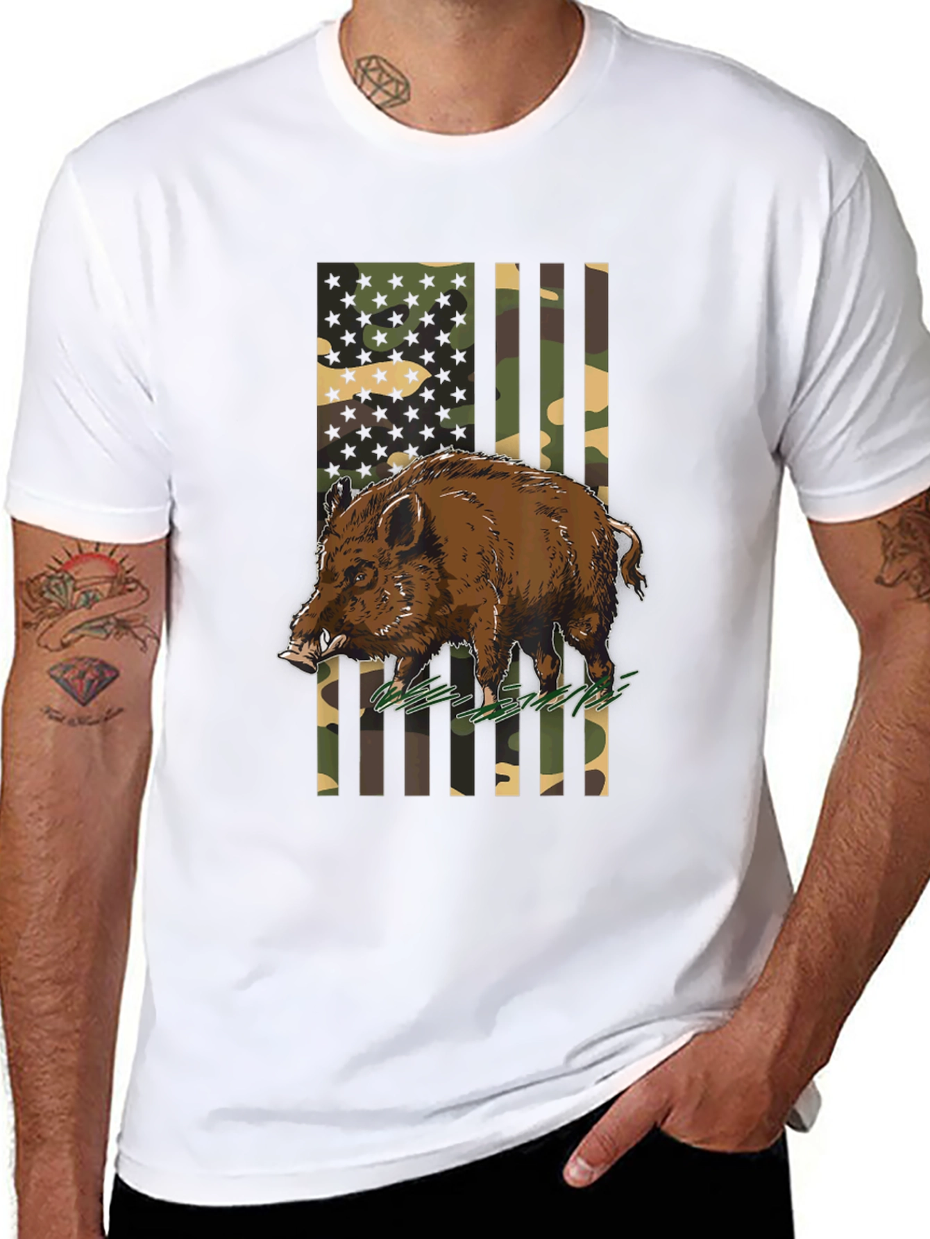 Wild Boar Camo Flag Graphic Tee