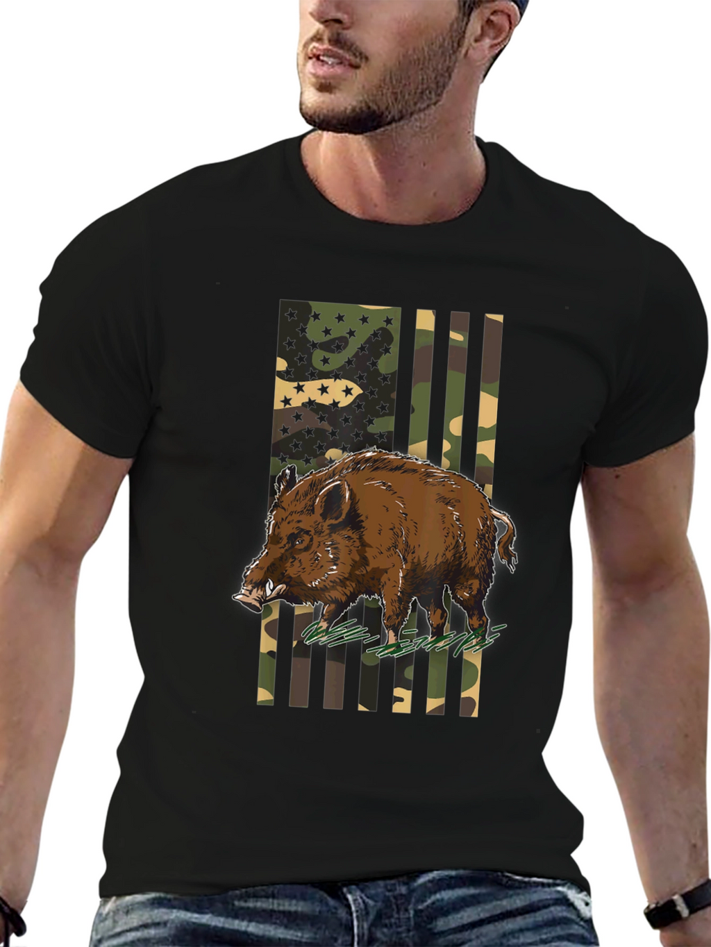 Wild Boar Camo Flag Graphic Tee