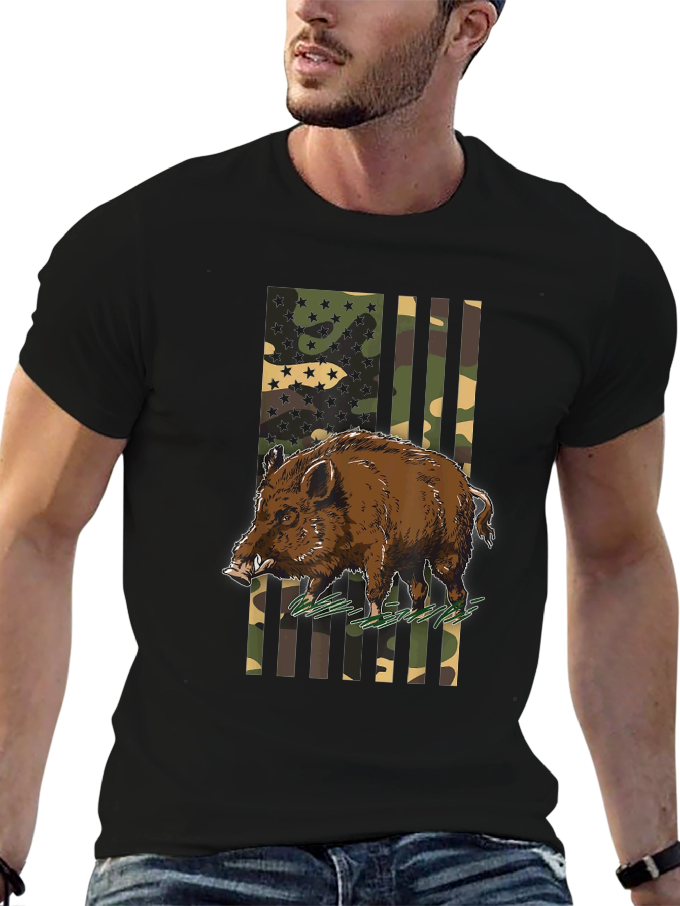 Wild Boar Camo Flag Graphic Tee