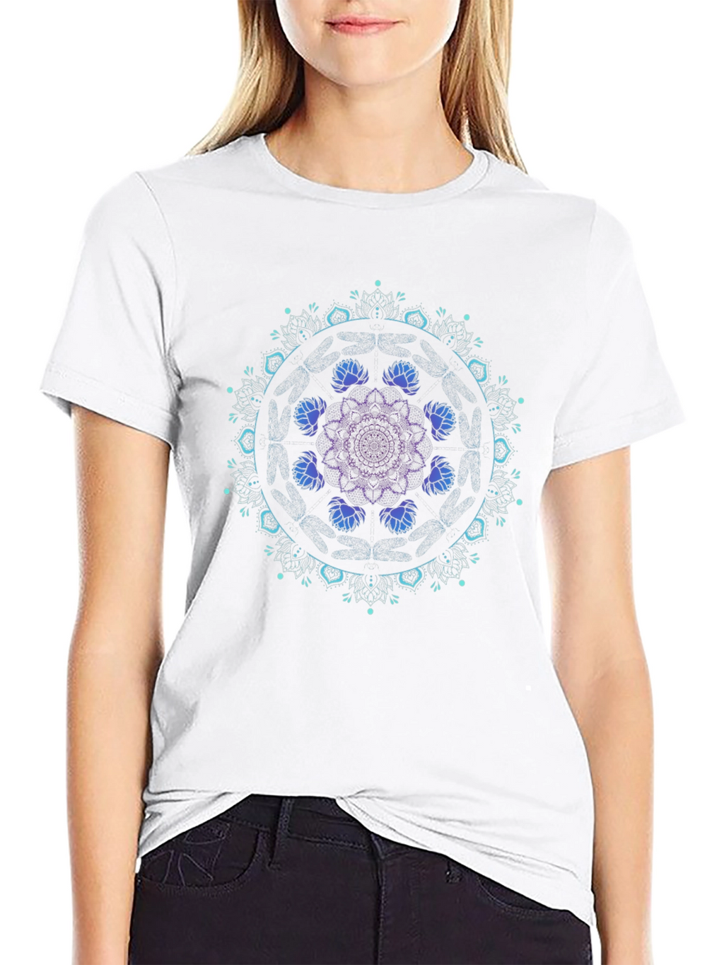 Mandala Lotus Graphic Tee - Black Cotton Blend