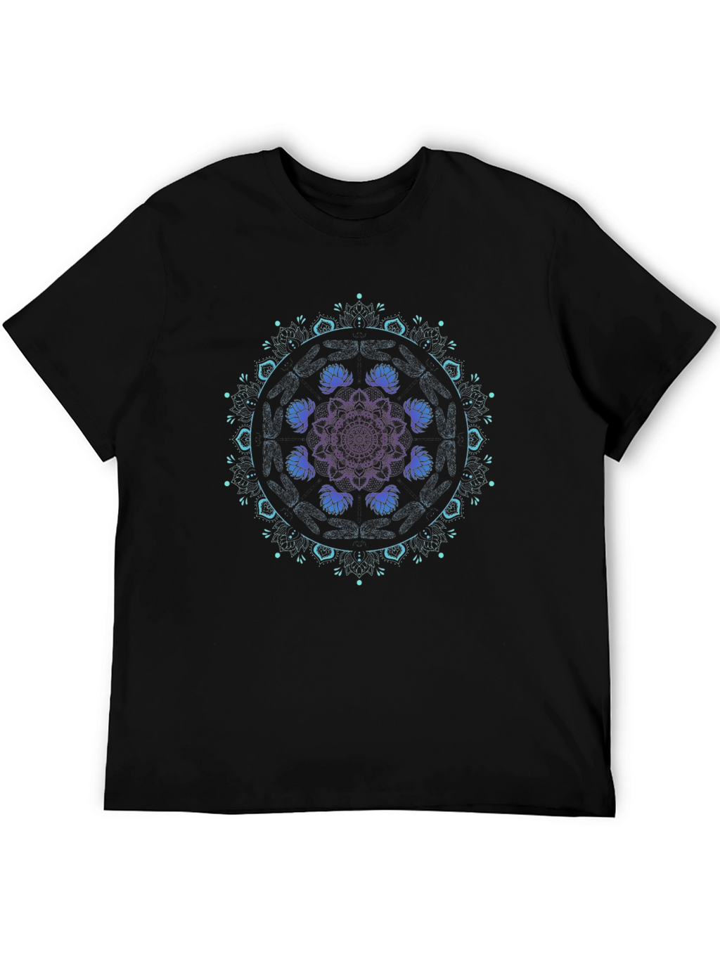 Mandala Lotus Graphic Tee - Black Cotton Blend