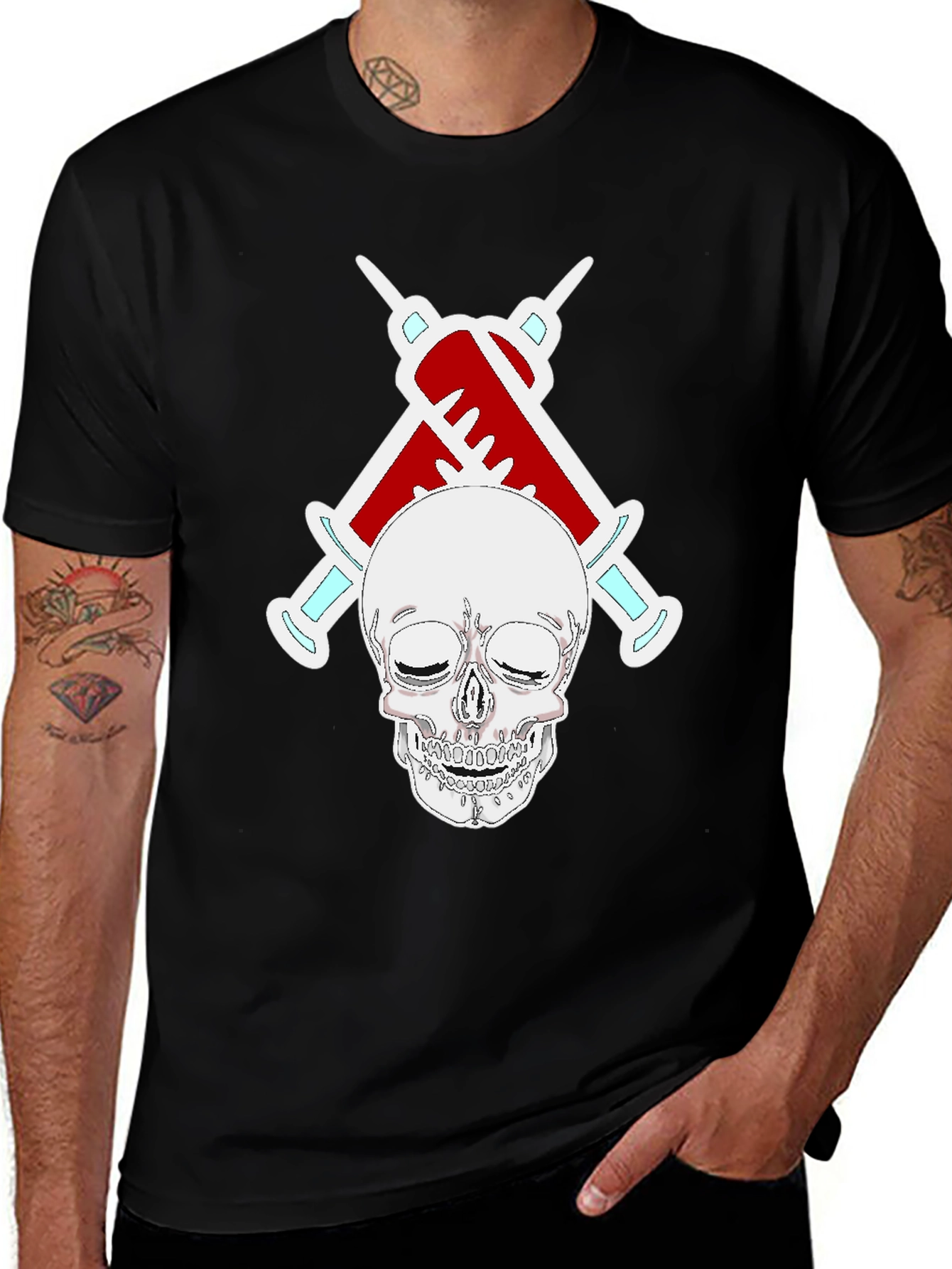 Skull & Syringe Graphic T-Shirt - Edgy & Unique Design