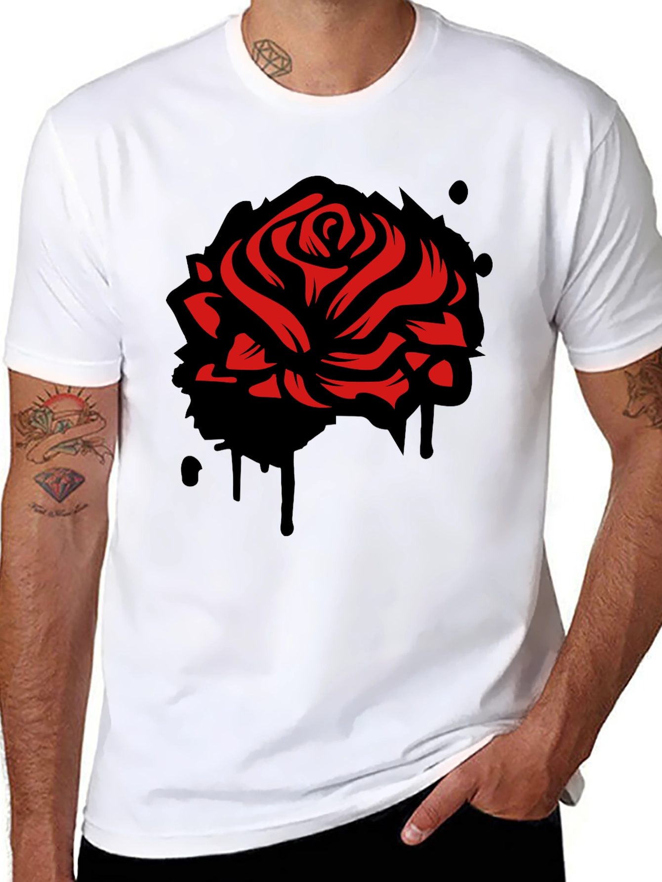 Red Rose Graphic Black T-Shirt
