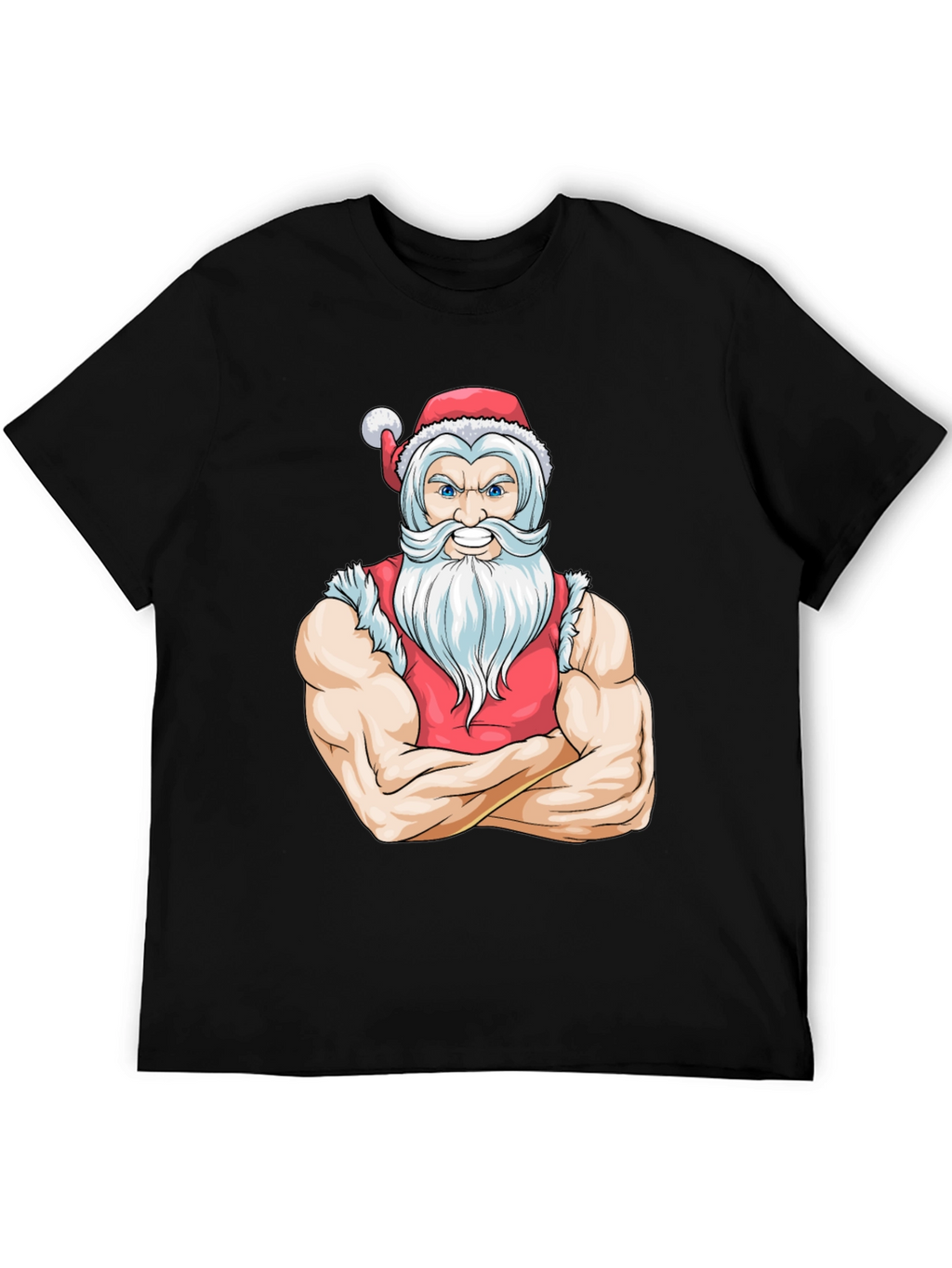 Muscular Santa Black T-Shirt - Holiday Gym Wear