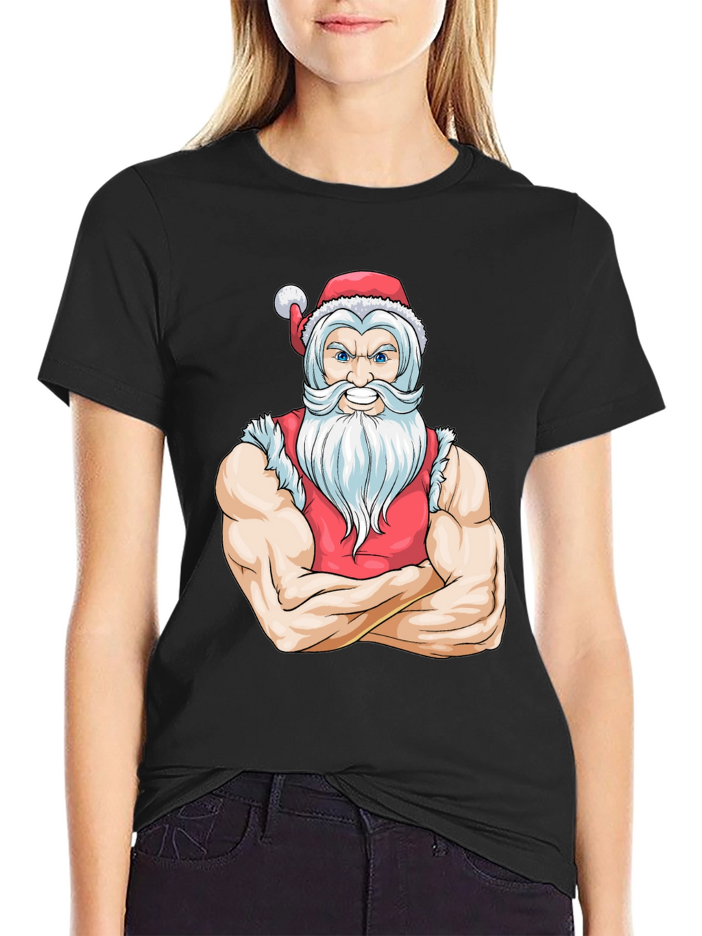 Muscular Santa Black T-Shirt - Holiday Gym Wear