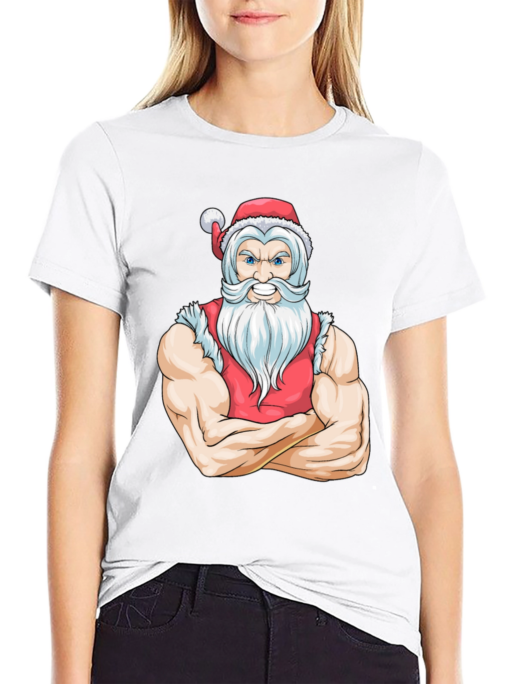 Muscular Santa Black T-Shirt - Holiday Gym Wear