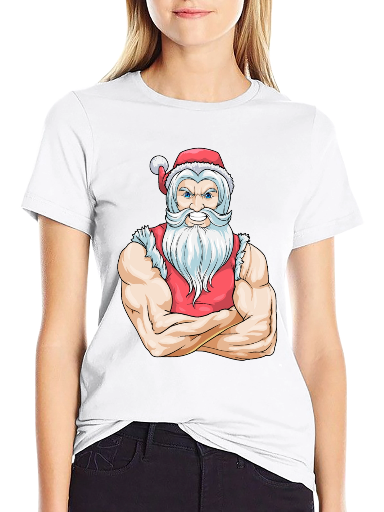 Muscular Santa Black T-Shirt - Holiday Gym Wear