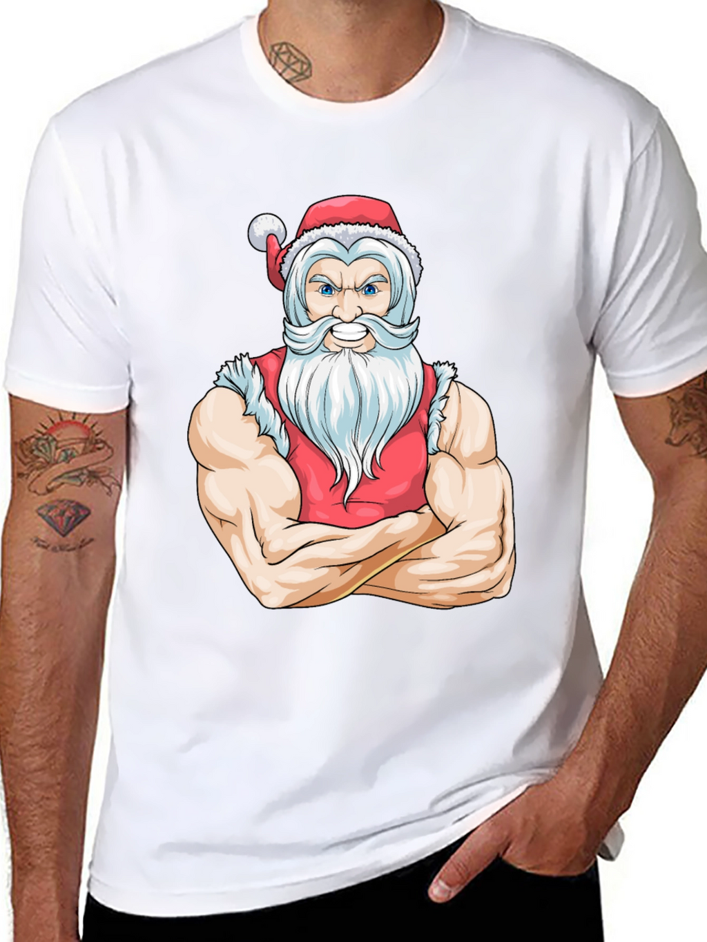Muscular Santa Black T-Shirt - Holiday Gym Wear