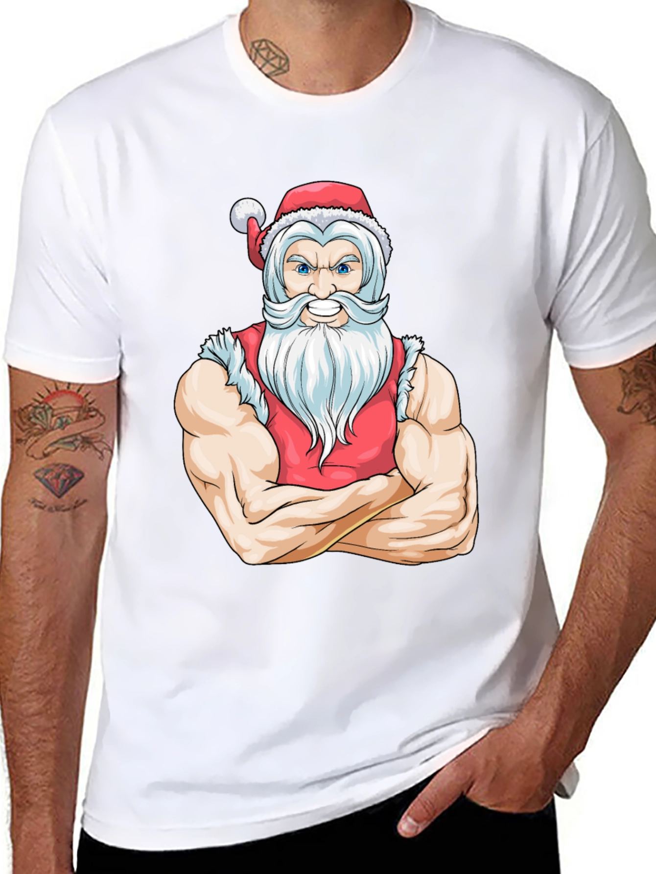 Muscular Santa Black T-Shirt - Holiday Gym Wear