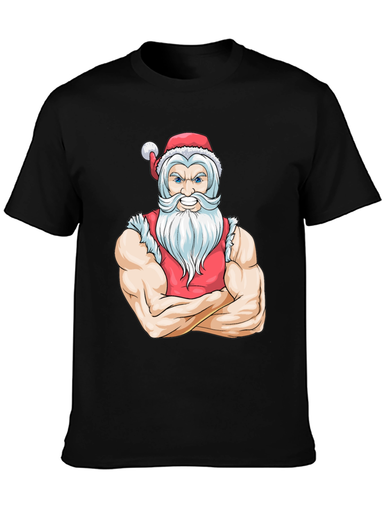 Muscular Santa Black T-Shirt - Holiday Gym Wear