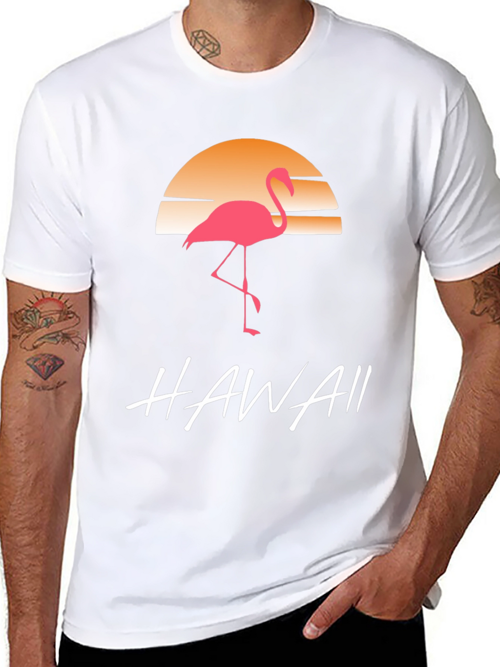 Hawaii Flamingo T-Shirt Sunset Design
