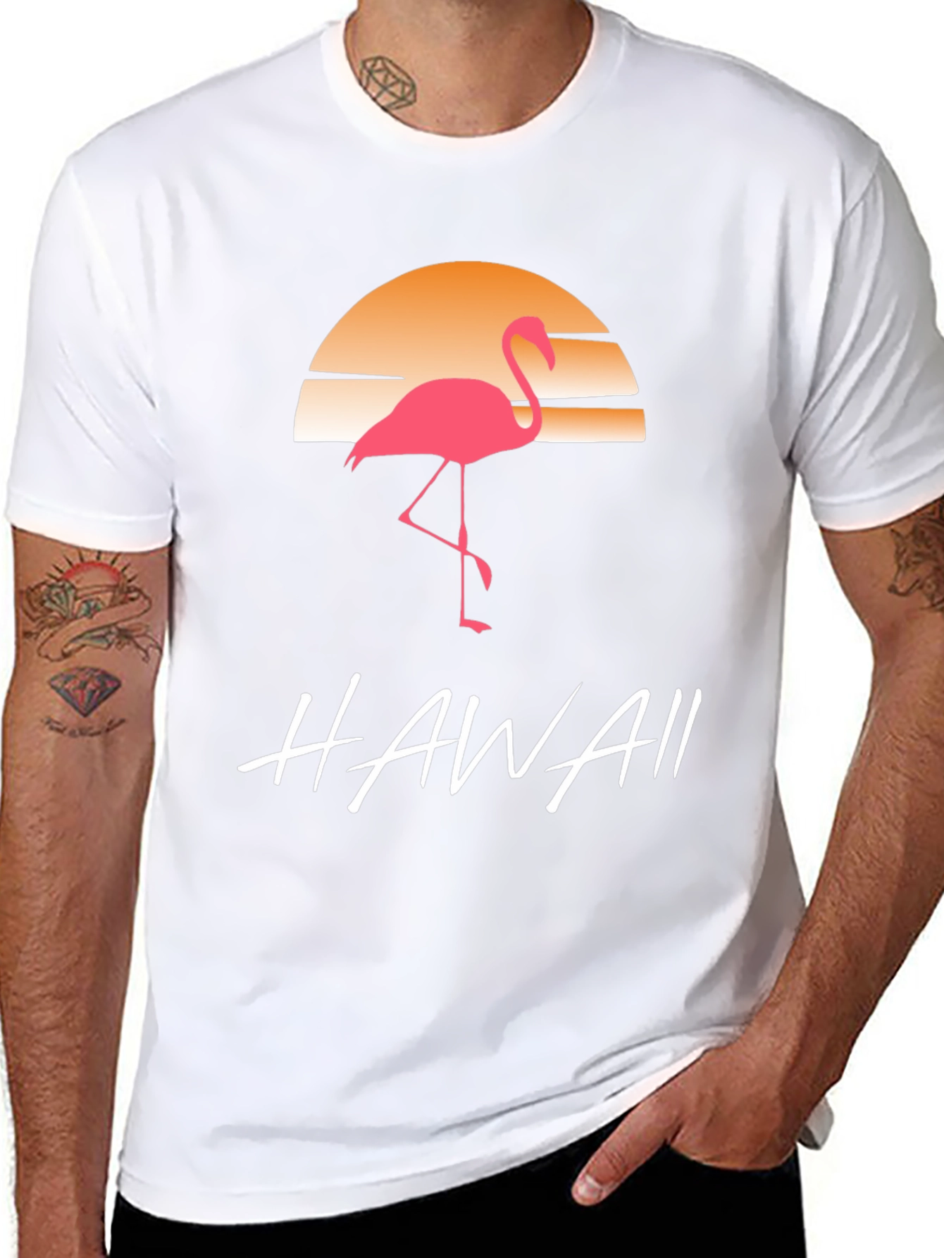 Hawaii Flamingo T-Shirt Sunset Design