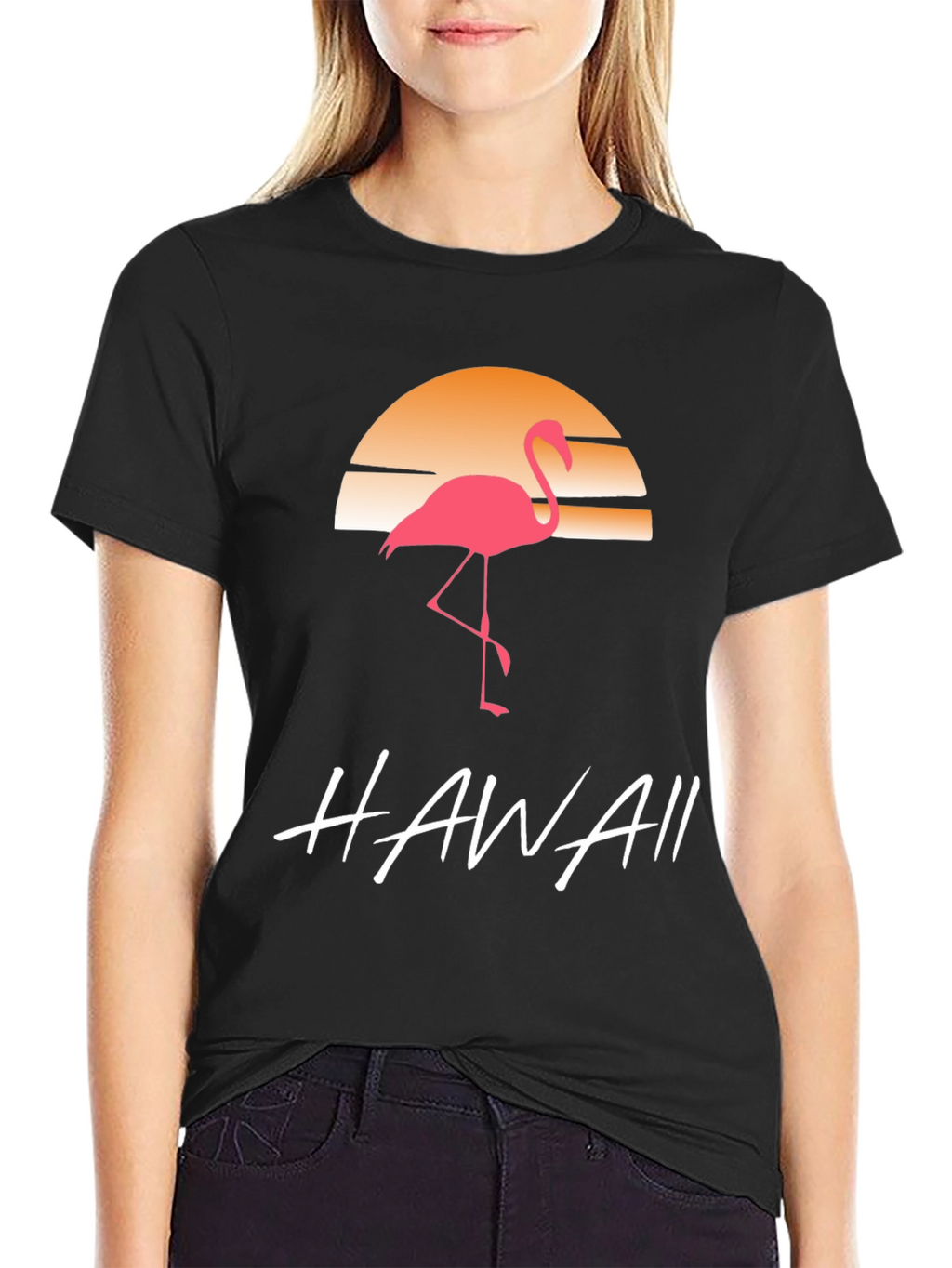 Hawaii Flamingo T-Shirt Sunset Design