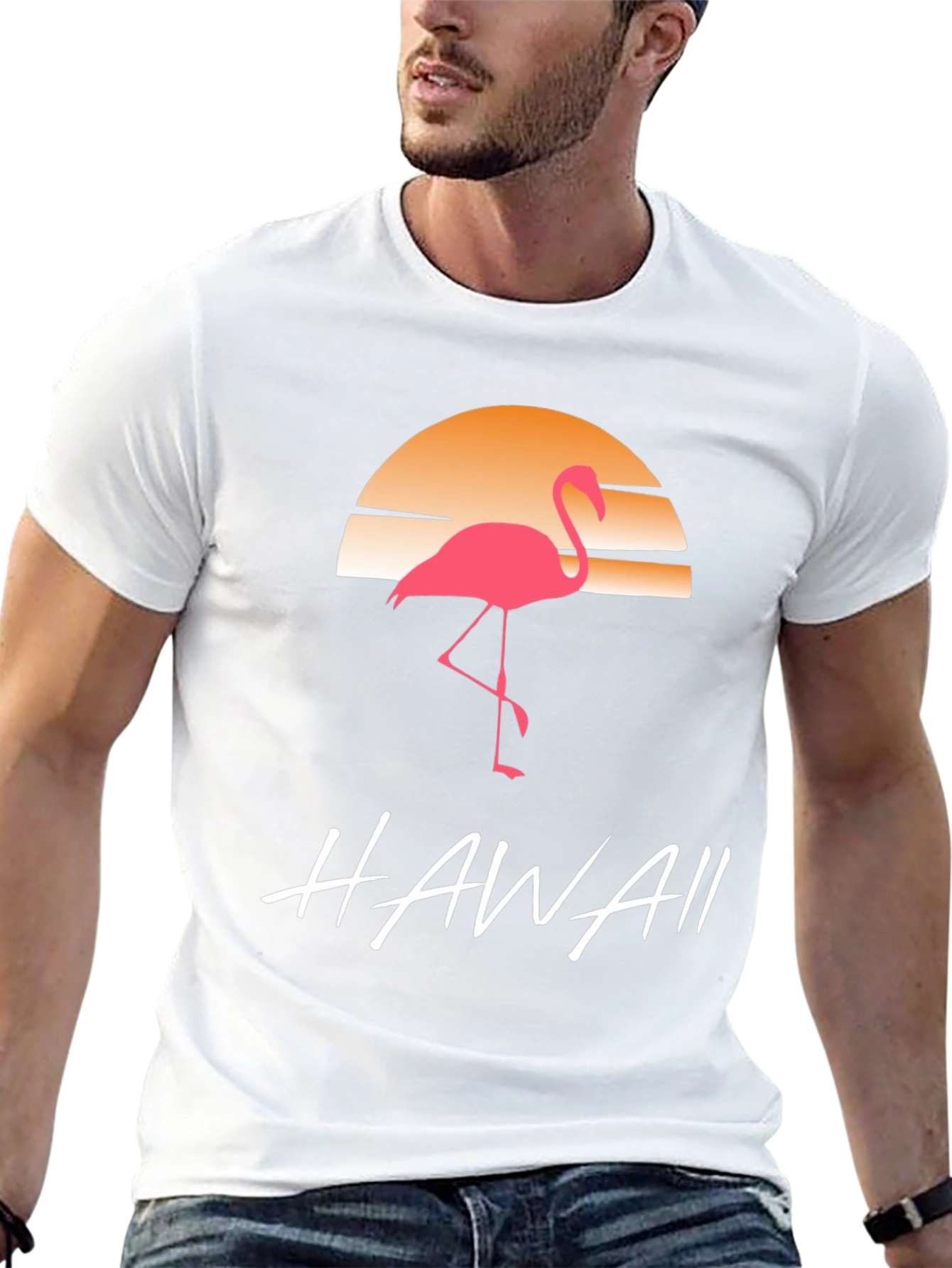 Hawaii Flamingo T-Shirt Sunset Design