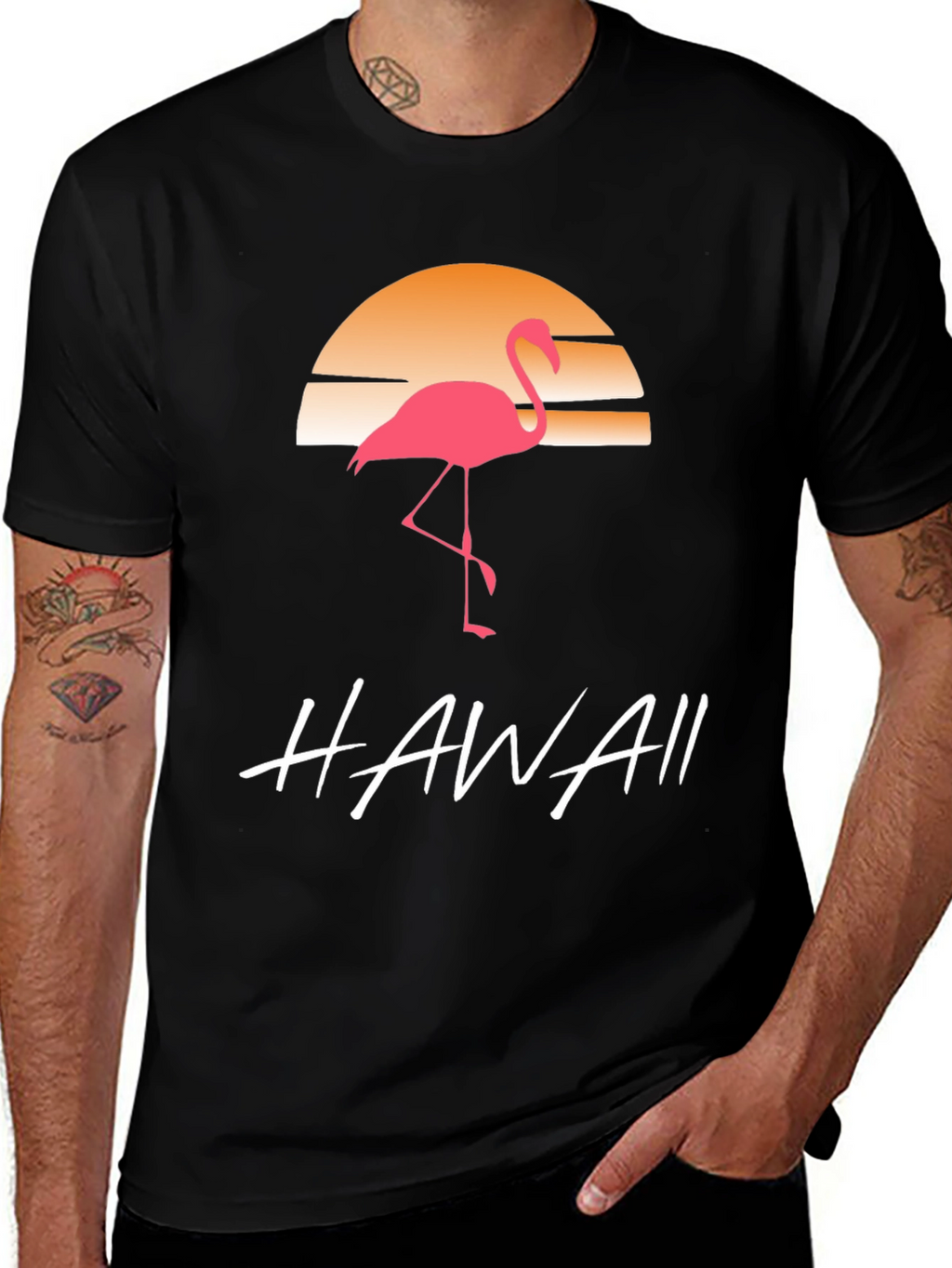 Hawaii Flamingo T-Shirt Sunset Design
