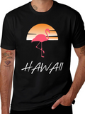 Hawaii Flamingo T-Shirt Sunset Design