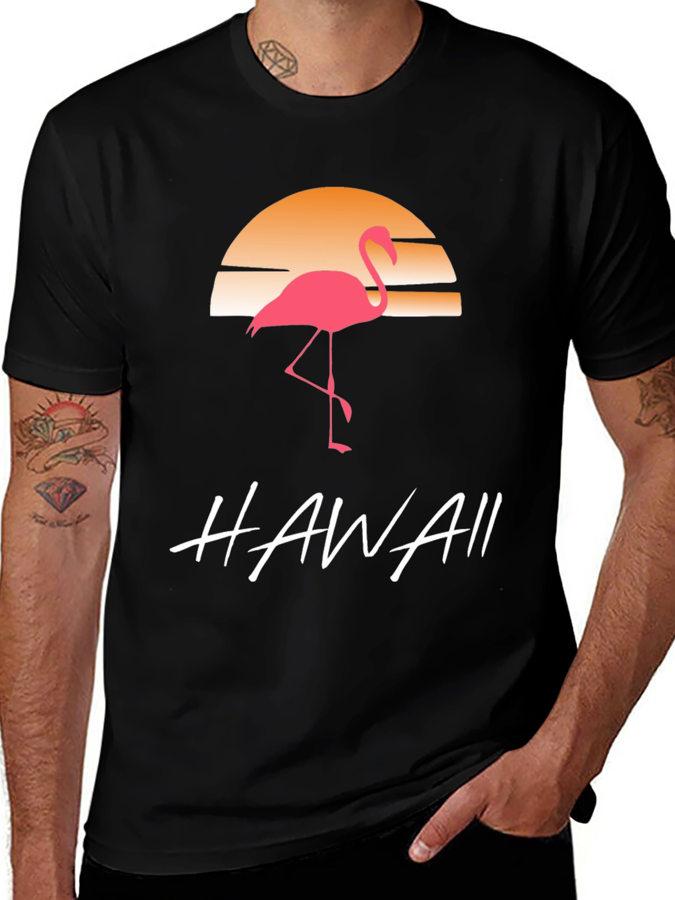 Hawaii Flamingo T-Shirt Sunset Design