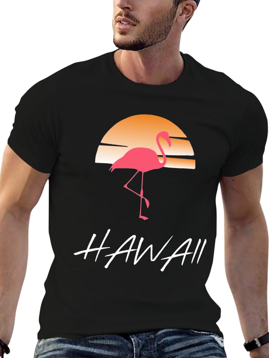 Hawaii Flamingo T-Shirt Sunset Design