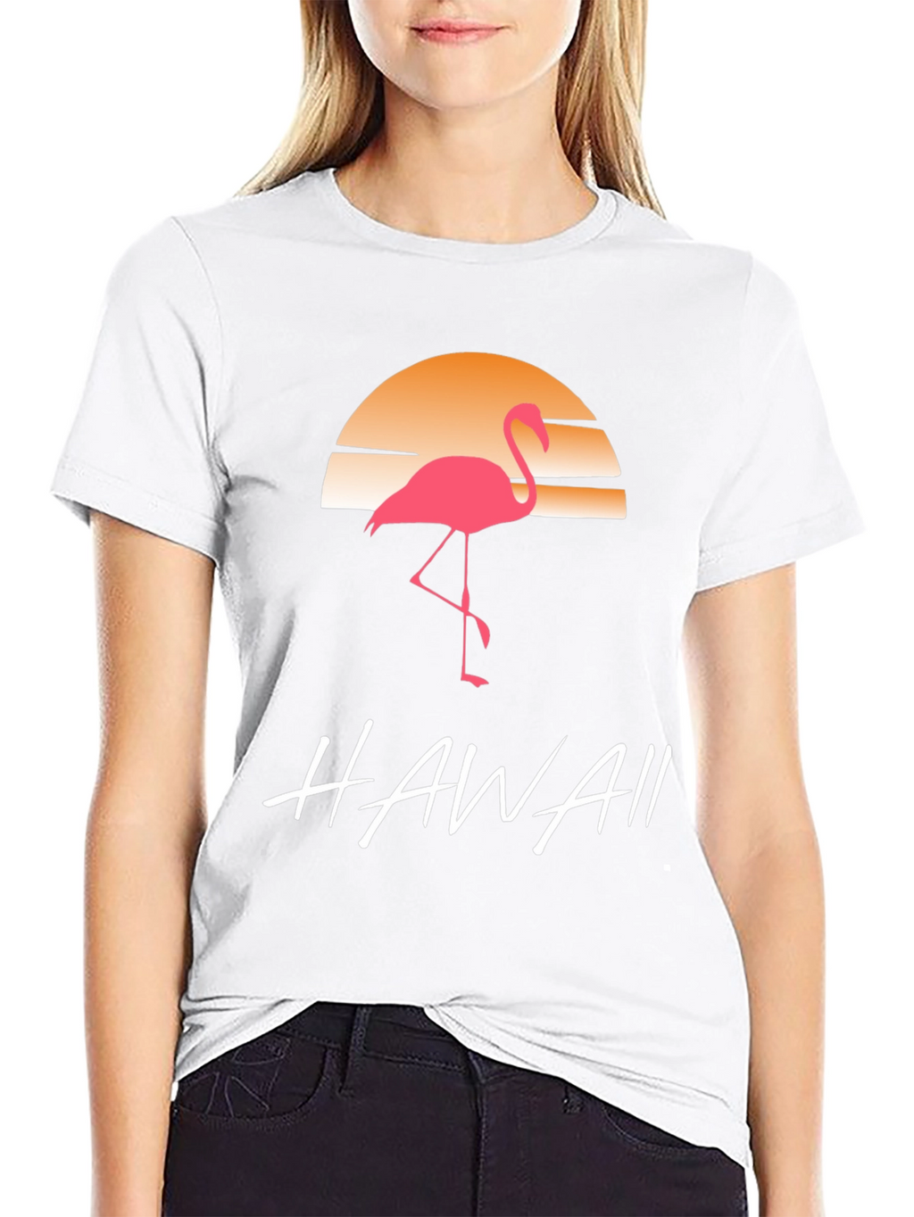 Hawaii Flamingo T-Shirt Sunset Design