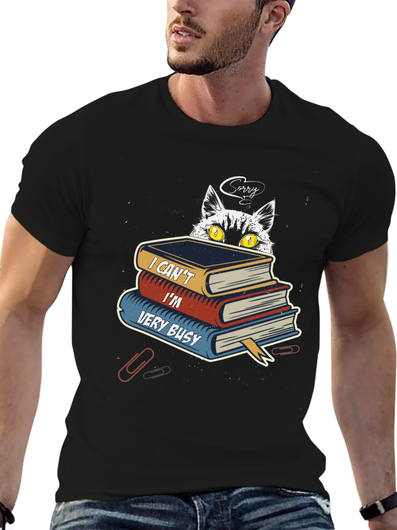Busy Cat Graphic T-Shirt - Book Lover Tee