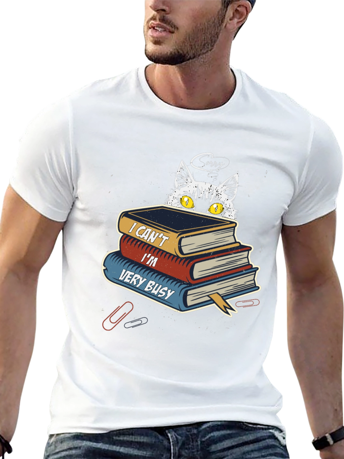 Busy Cat Graphic T-Shirt - Book Lover Tee