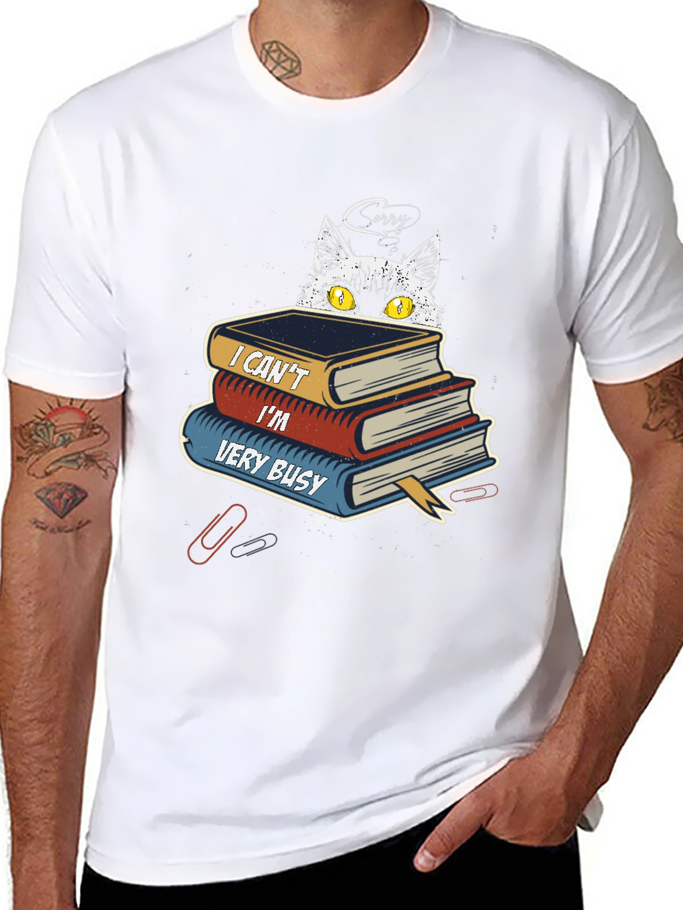 Busy Cat Graphic T-Shirt - Book Lover Tee