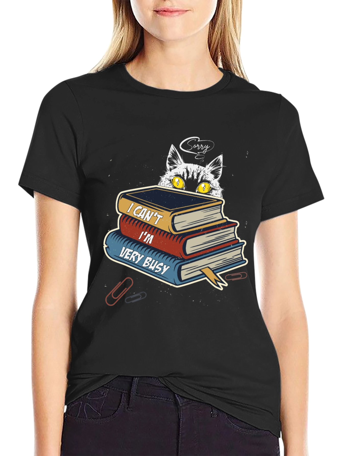 Busy Cat Graphic T-Shirt - Book Lover Tee